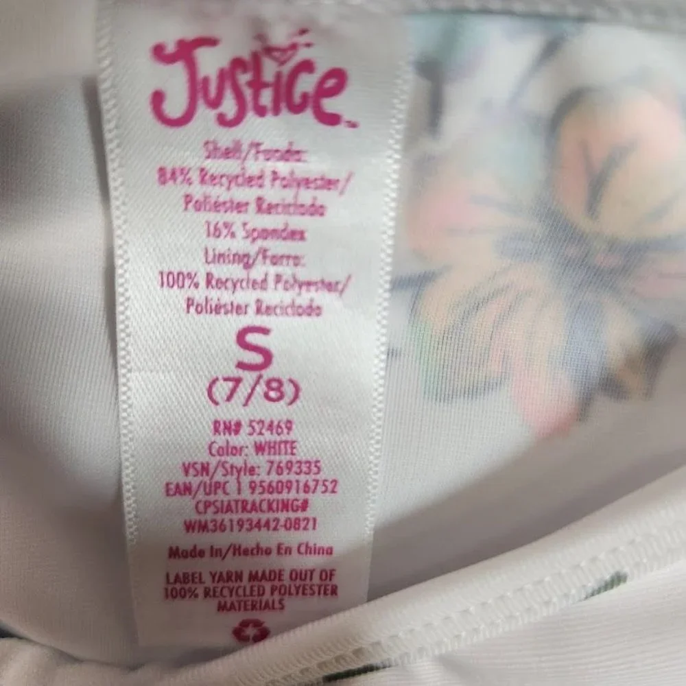Justice Girls Long Sleeve Elastic Trim Floral Print Rash Guard Swimsuit TOP‎ Sm